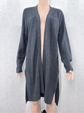 Verve Ami Dark Charcoal Grey Ribbed Open-Front Long Cardigan, Large